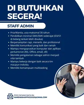 DIBUTUHKAN SEGERA STAFF ADMIN