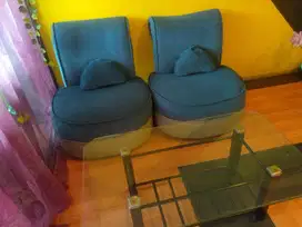 Set 2 Sofa Single + Meja Kaca Modern