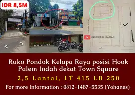 Ruko Pondok Kelapa Raya 415mtr posisi Hook Palem Indah