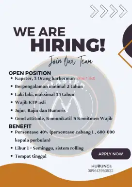 dicari KAPSTER untuk Master barbershop