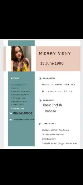 Looking for job as a Cashier, Waitress