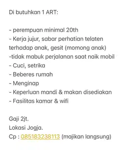 DIBUTUHKAN ART MOMONG SEGERA