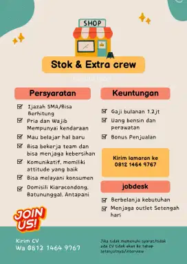 Lowongan kerja Extra crew dan stok