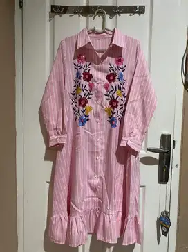 Tunik Full Kancing Salur pink putih