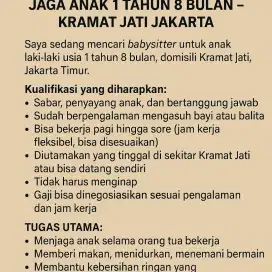 Dicari Baby sitter – Jaga Anak 1 Tahun 9 Bulan