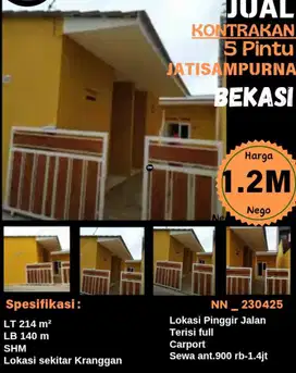 Kontrakan dijual murah di Bekasi