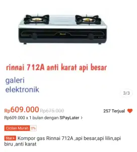 Kompor gas rinai 2tungku 712A api besar