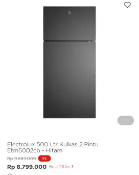 ELECTROLUX 500LTR KULKAS 2 PINTU ETM5002CB