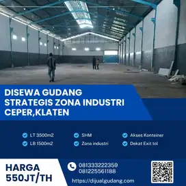 Disewakan Gudang Zona Industri Luas 3500m2 Lokasi Ceper klaten