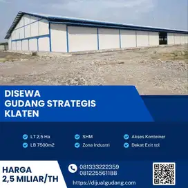 Disewakan Gudang Zona Industri Luas 2.5 ha Lokasi  Klaten