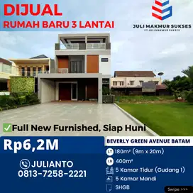 Dijual Rumah Baru 3 Lantai Siap Huni di Beverly Green Avenue Batam