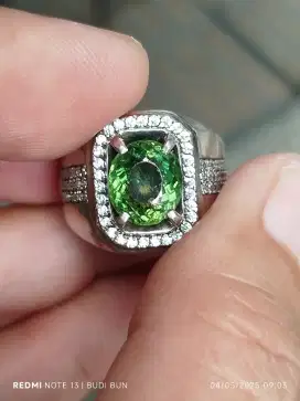 Batu green apatite 3.33 crat ring perak memo CGL top kristal clean