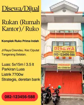 Disewa/Dijual Ruko 3,5 Lantai daerah Pertokoan Komp.Ruko Prima indah,