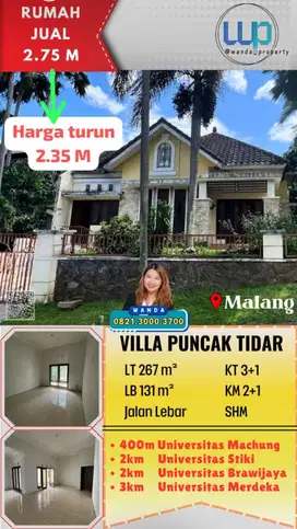Dijual Cepat Rumah Hook Villa Puncak Tidar
