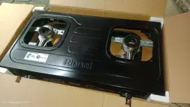 Kompor Gas 2 Tungku Rinai RI-202 Sun Burner Body Teflon + Regulator