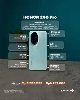 Promo Honor 200 pro RAM 12/512GB