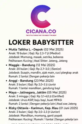 Loker Art, Babysitter dan Caregiver