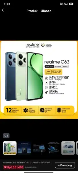 REALME C63 GARANSI RESMII 8/128