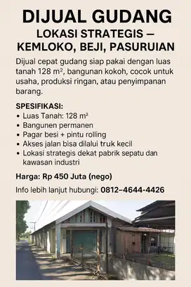 Dijual Cepat! Gvdang Usaha di Beji, Pasuruan