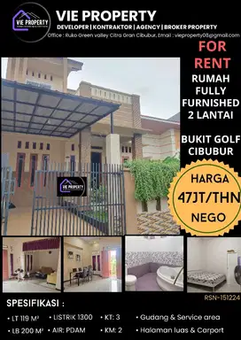 TURUN HARGA RUMAH RAPI SIAP HUNI CIBUBUR BUKIT GOLF DISEWAKAN MURAH