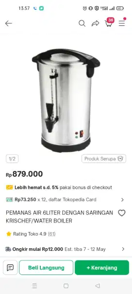 Krisbow water boiler 6 ltr