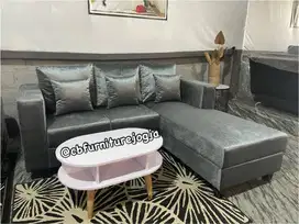 sofa L meja HPL oval , bebas pilih warna kain