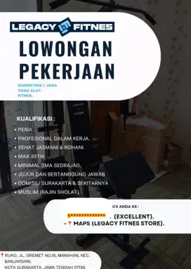Lowongan kerja loker alat fitnes jaga toko