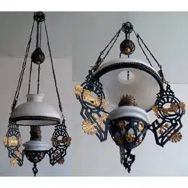 Original Antik Lampu minyak kerek / katrol  kuno - lawas bahan besi so