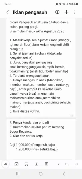 Dicari Pengasuh anak usia 5 tahun dan 3 bulan  pulang-pergi