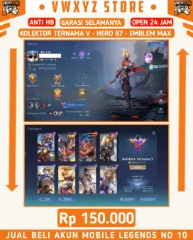 ( HARGA PROMO ) JUAL AKUN ML COLLECTOR YSS DLL MAX BY VWXYZSTORE