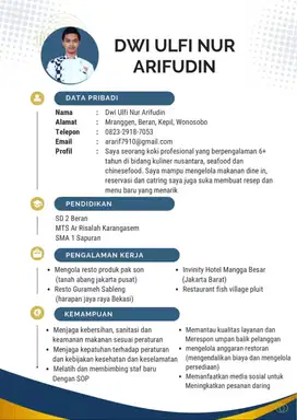 Cari kerja CDP ( CHEF DE PARTY )