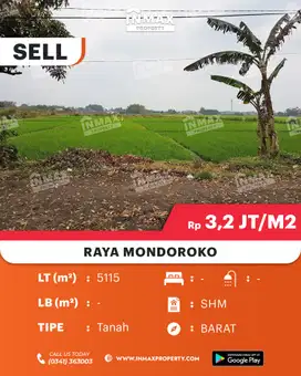 Tanah Murah Strategis 0 Jalan Raya Mondoroko, Cocok Untuk Usaha Apapun