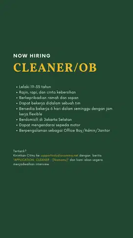 Dibutuhkan Segera! Office Boy/Cleaning Service