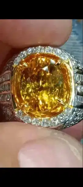 Cincin Yellow Sapphire vivid Original Srilangka gold D Spesial bos'