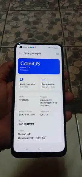 Opo. A95 resmi opo. 8+8/128 hp cas biasa nfc ada FP aktif di layar
