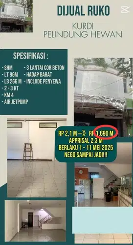 Jual Lagi Butuh Ruko 3 Lantai Strategis di Kurdi sudah murah