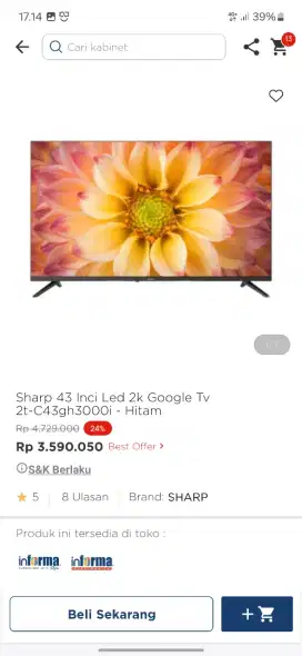 Ready stok tv sharp garansi 5 tahun