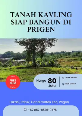 JUAL TANAH KAVLINH SIAP BANGUN GRATIS SHM DI PRIGEN