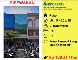 DISEWAKAN Ruko Boulevard dpn mall MP dekat pengayoman , adyaksa baru