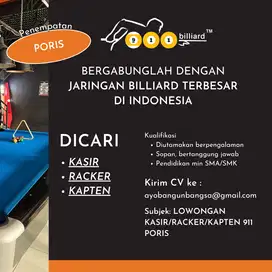 Lowongan KASIR/RACKER/KAPTEN Billiard cabang Poris Tangerang
