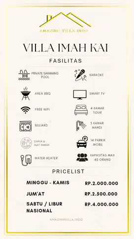 VILLA IMAH KAI batu layang cisarua puncak bogor kapasitas 40 orng