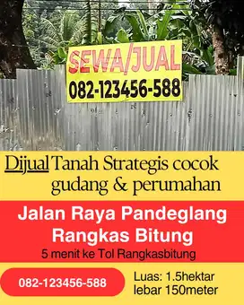 jual tanah pandeglang Raya Kaduagung/Mekar Agung raya dekat tol rangka