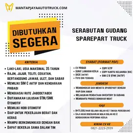 LOWONGAN KERJA SERABUTAN GUDANG SPAREPART TRUCK