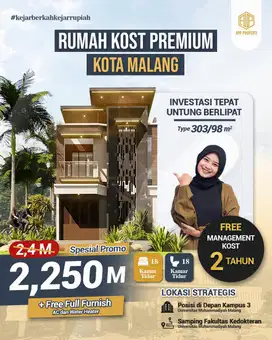 Rumah Kos Premium 18 Kamar Depan Kampus UMM Kota Malang