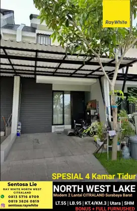 MURAH 4 Kamar Tidur Rumah North West Lake Citraland  Full Furnished