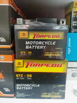 Accu / aki Torpedo gtz5s 5ah garansi 6bln untuk MiO, beat, dll