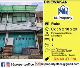 DISEWAKAN Ruko pengayoman kompleks akik hijau seberang mall MP