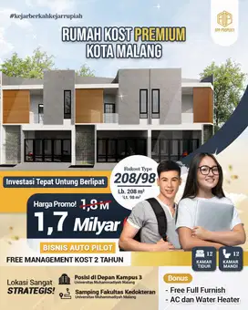 Rumah Kos Premium 12 Kamar Depan Kampus UMM Kota Malang