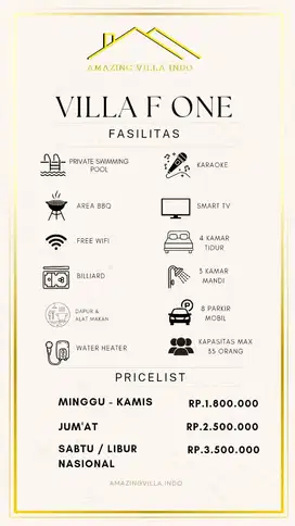 VILLA F-ONE batu layang cisarua puncak bogor kapasitas 35 orang