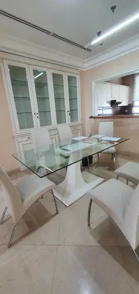 Set Meja makan kaca 180x90cm kursi 6 buah